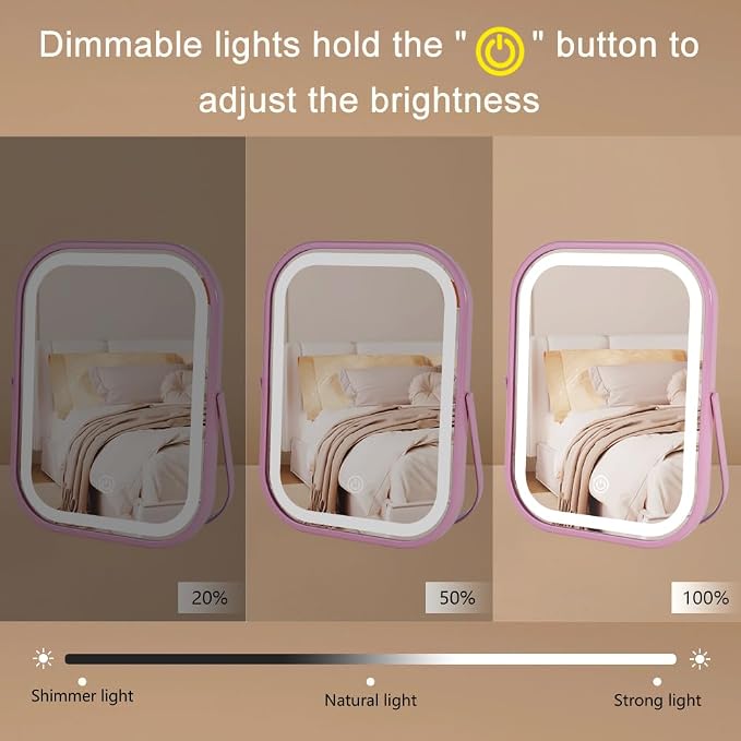 YEKKOPT Lighted Vanity Mirror, Rechargeable Travel Makeup Mirror with Lights, 8''x6'' Desk Mirror with Lights,Make up Mirror with Lighting for Makeup Desk & Dressing Room