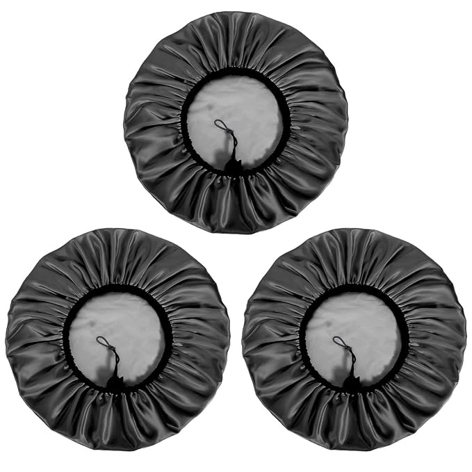 Auban Shower Cap for Women, Adjustable Reusable, Extra Large, Double-Layer Waterproof Bathing Cap, Waterproof Exterior, EVA Lining, Hair Cap for All Hair Lengths, 3 Balck Set