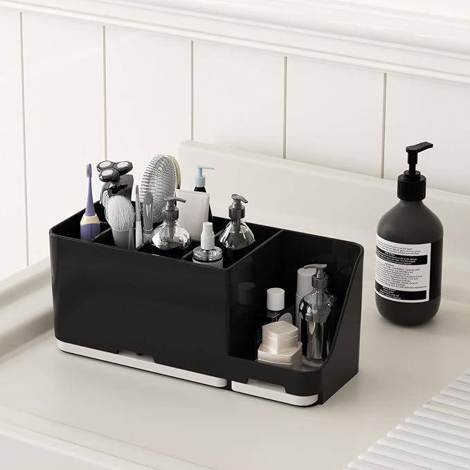 Large Electric Toothbrush Holder - 8 Slots with Quick-Dry Diatomite Base, Fits Sonicare & All Major Brands, Bathroom Countertop Organizer (Black)