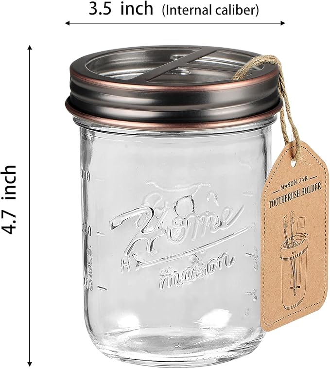 SheeChung Mason Jar Toothbrush Holders, Glass Toothbrush Holders for Bathroom, Bathroom Essentials, Mason Jar Bathroom Accessories Set, Bathroom Countertop Organizer-Oil Rubbed Bronze
