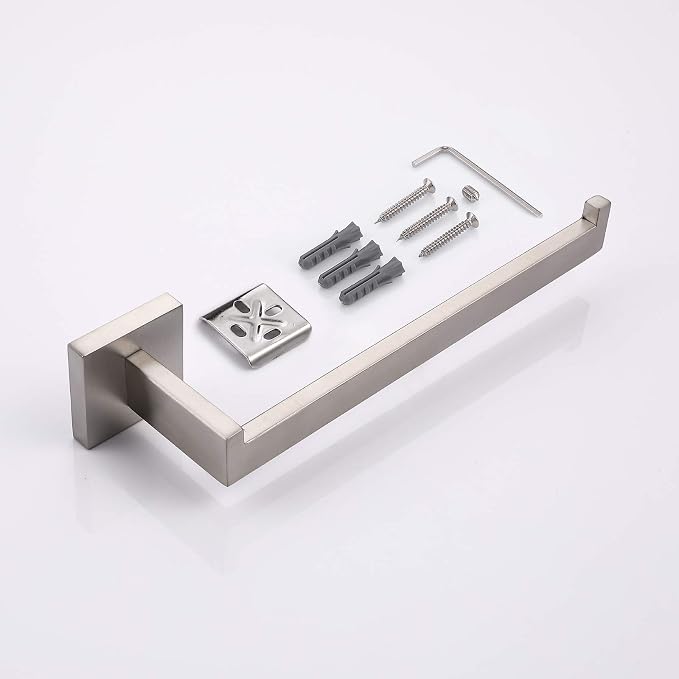 TASTOS Premium Stainless Steel Hand Towel Holder, Square Hand Towel Ring Heavy Duty Wall Mounted Modern Hand Towel Bar for Bathroom Kitchen, Brushed Nickel