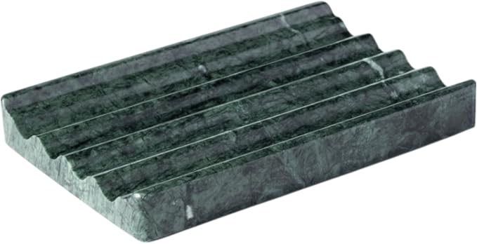 Karibiber Soap Holder, Marble Soap Dish for Shower, Green Bar Soaps Holder with Water Ripple Design, Easy Cleaning Soaps Saver for Kitchen Sink,Bathroom, Executive Indian Natural Stone Soap Tray