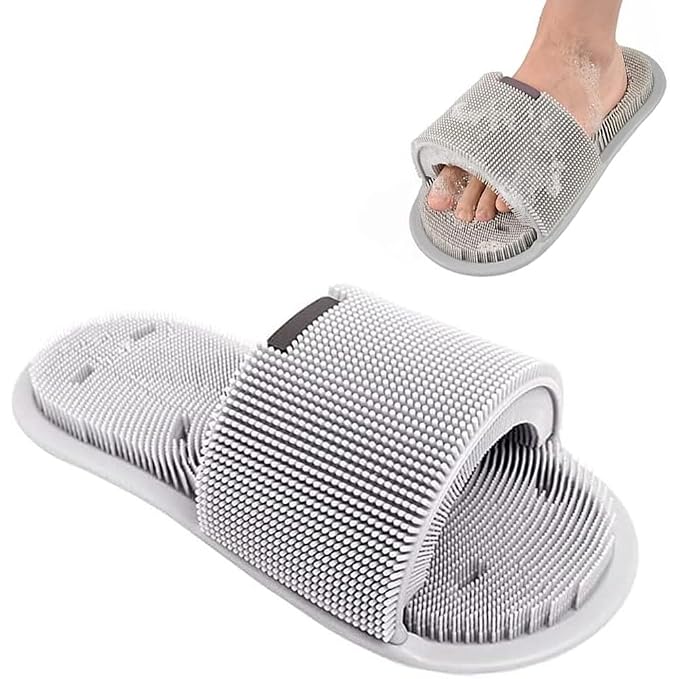 Shower Foot Scrubber,Soft Silicone Foot Cleaner with Non-Slip Suction Cups,Exfoliating Dead Skin Foot Massager Slipper improve Circulation & Soothes Tired Feet for Unisex Adults - 1pcs (Gray)