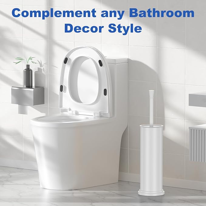 Toilet Brush and Holder Set:304 Stainless Steel Heavy Duty Toilet Bowl Brush,Removable Inner Bowl and Splash Protection,Bathroom Toilet Brush-Dense Bristles for Through Cleaning