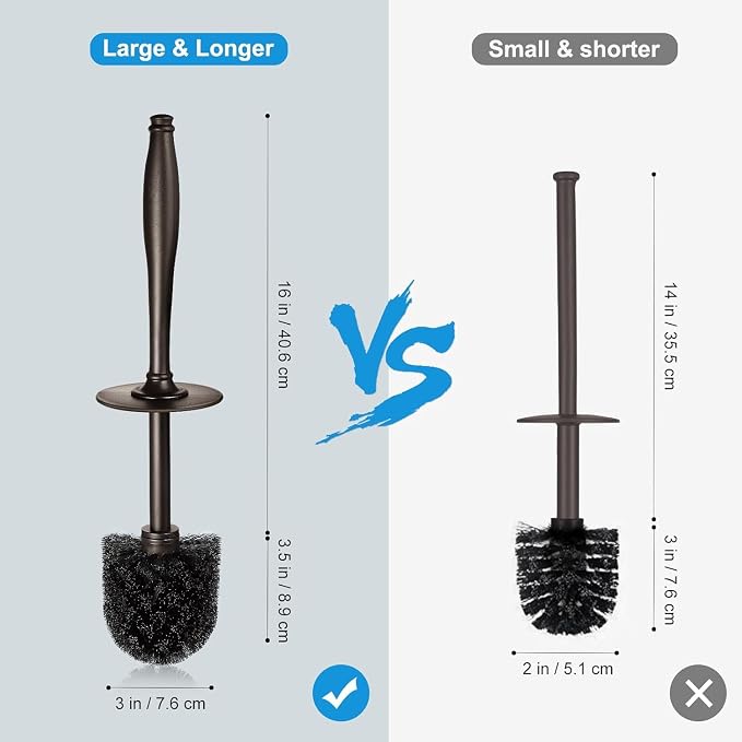 HAMITOR Toilet Bowl Brush Holder Set: Classic Round Bristle Head Deep Cleaning Cleaner Scrubber with Tall Caddy for Restroom - Home Bathroom Decor Accessories - Bronze 3 Pack