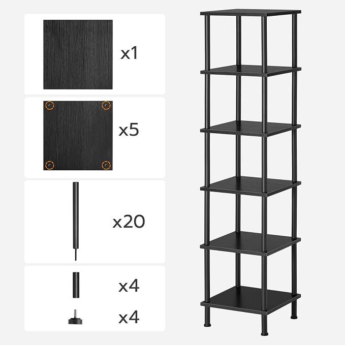 HOOBRO 6-Tier Corner Shelf, Corner Square Rack Display Shelf, Tall Storage Rack Plant Stand, Bookcase for Small Spaces, Living Room, Home Office, Kitchen, Black BK55CJ01