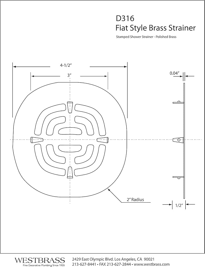 Westbrass A316-05 4-1/2" OD Brass Snap-in Shower Strainer Grid Drain Cover, Polished Nickel