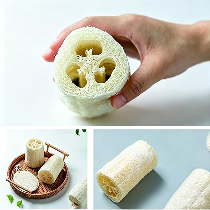 Natural Loofah Sponge, Organic Luffa Body Scrubber Bath Exfoliating, 4 inch | Organic Loofa Pack, Lufas Luffa Plant-Based, For Men & Women Skin Care, Bath Shower Cleaning, Natural Sponges for Dishes