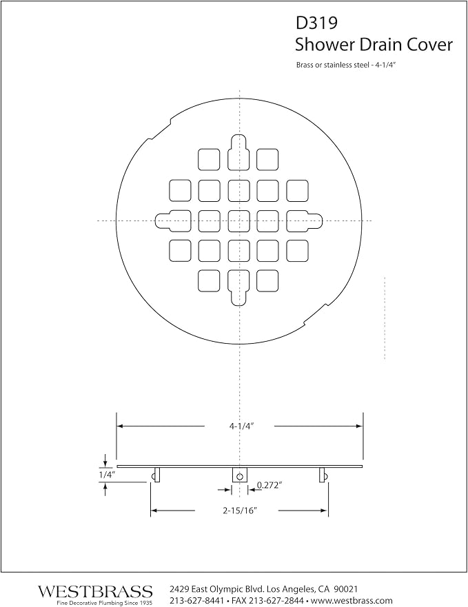 Westbrass D319-2-07 4-1/4" OD Casper Style Brass Snap-in Shower Strainer Grid Drain Cover, Satin Nickel (2-Pack)