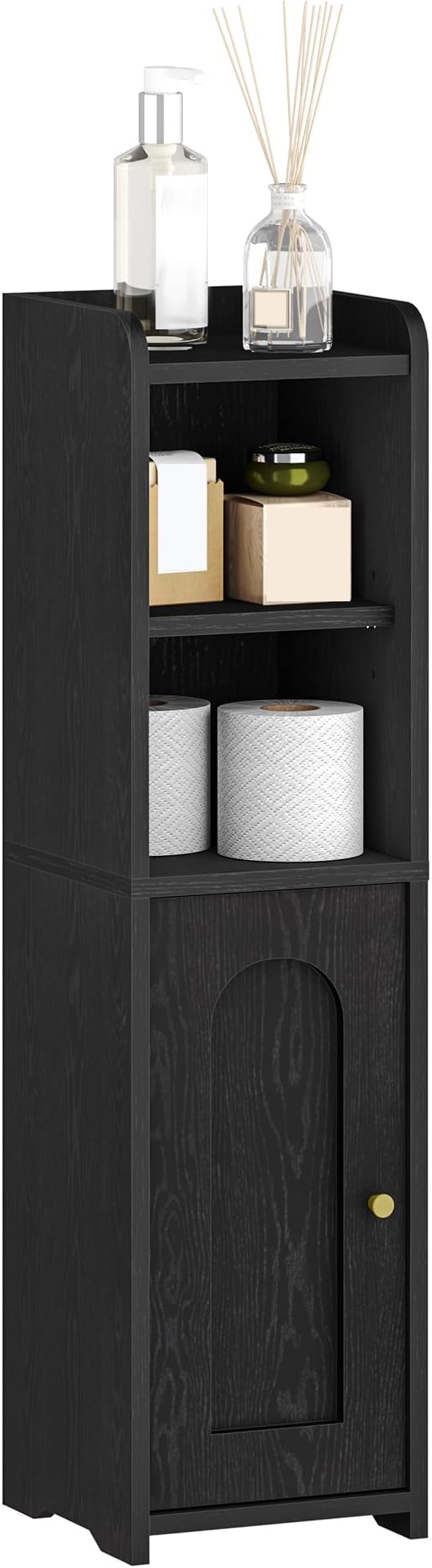 Hzuaneri Bathroom Storage Cabinet, Corner Floor Cabinet with Doors and Adjustable Shelf, Narrow Toilet Paper Cabinets, Bathroom Organizer for Small Spaces, Black, BC19704X