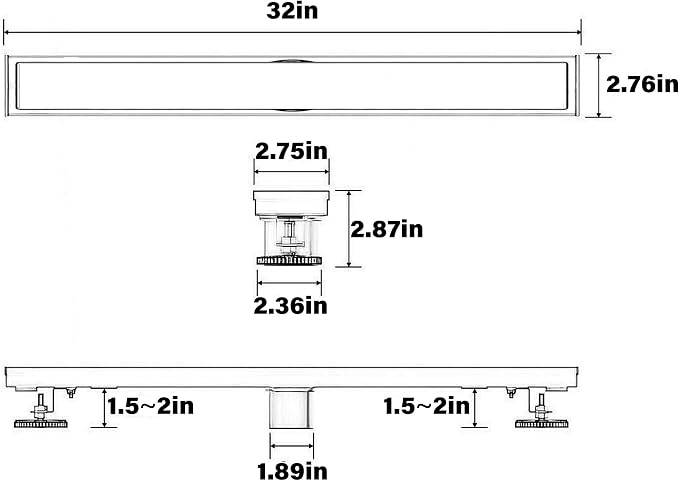 32 Inch Linear Shower Drain Bathroom Kitchen Golden Floor Drain Removable Capsule Pattern Cover Accessories Shower Drain 304 Stainless Steel Drain with Hair Strainer Adjustable Leveling Feet