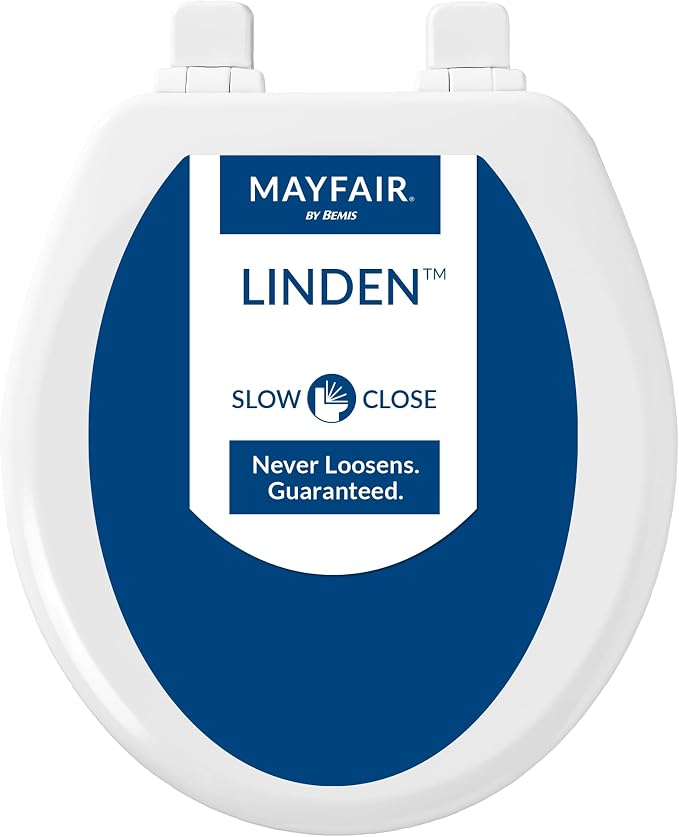 Mayfair Linden Slow Close Toilet Seat, Non Slip Heavy Duty Wood, Easy Install, Made in USA, Round, White, 2 Pack