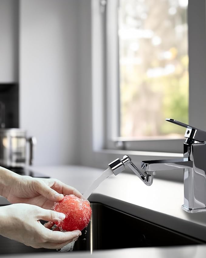 Hibbent 1080° Swivel Faucet Extender, Metal Rotatable Sink Faucet Aerator with Metal Extension, 2 Functions Kitchen & Bathroom Sink Sprayer, Faucet Attachment for Face Washing, Chrome