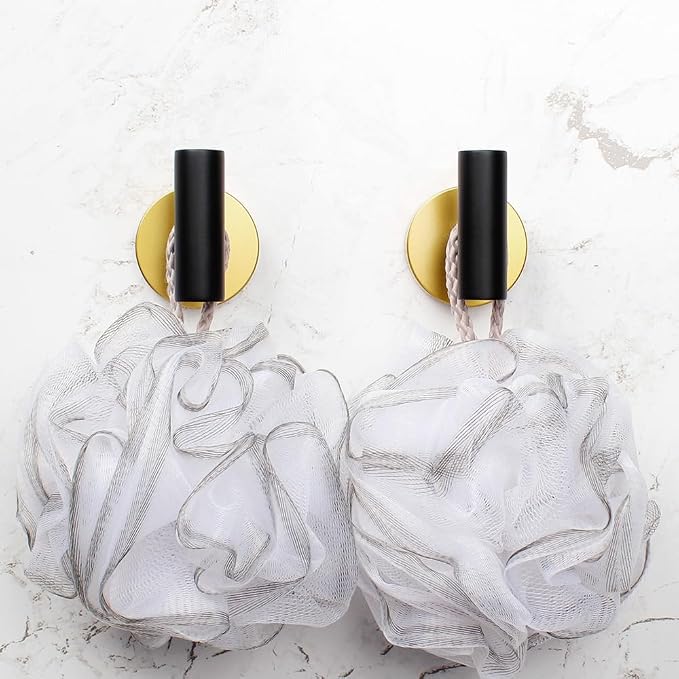 Stainless Steel Towel Coat Hooks Bathroom Clothes Garage Hotel Robe Hook Wall Mounted Bath Door Hanger 2 Pack Black & Gold
