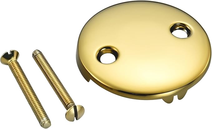 2 Hole Bathtub Overflow Plate, 3-3/16 Inches Diameter, Polished Brass