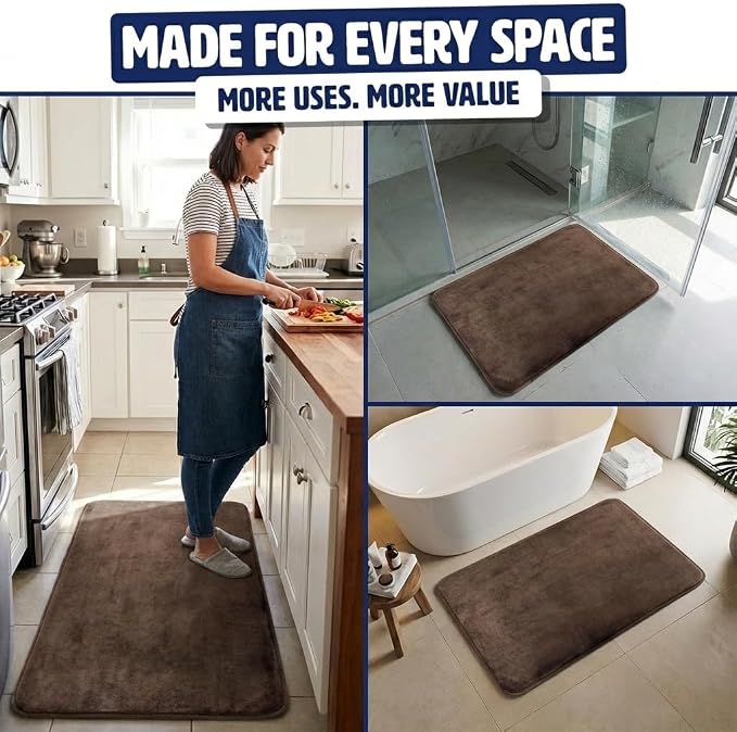 Muddy Mat® Memory Foam Bath Mat – Velvet Soft Non Slip Bathroom Rugs, Thick Absorbent Bath Rugs, Washable Bath Mat for Bathroom Floor and Shower, Brown 2ft x 3ft
