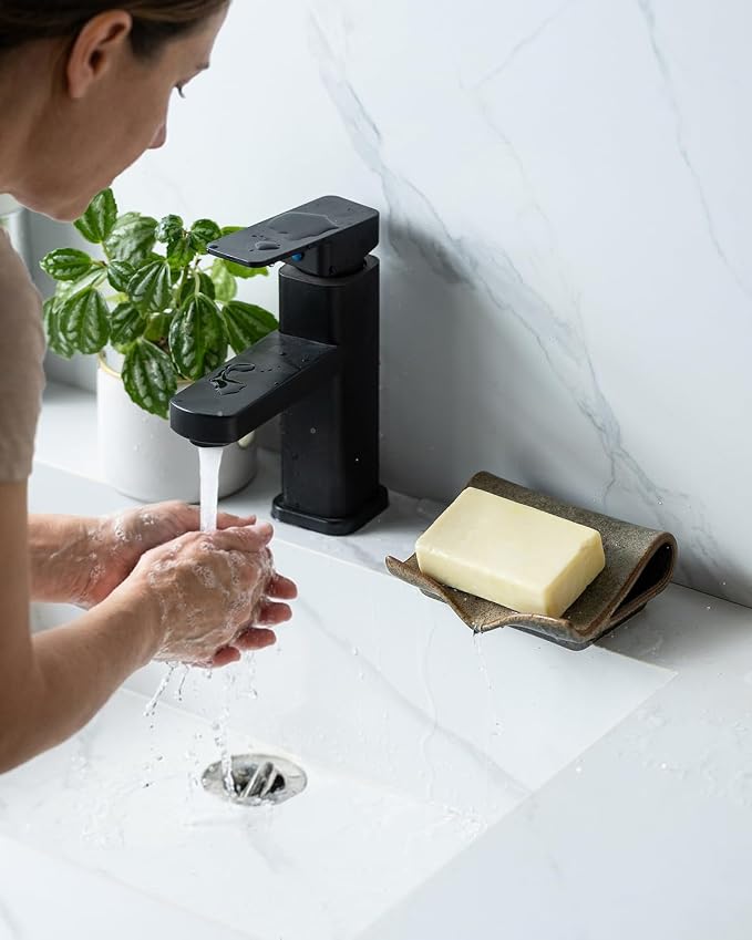 Zoeeker Self-Draining Soap Dish, Ceramic Bar Soap Holder with Drainage | Waterfall Design Soap Saver for Bathroom, Kitchen, Sink, Countertop, Sink Organizer Tray Keeps Dry, Variegated Brown Glaze