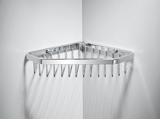 Corner Shower Caddy Basket,Shampoo Holder for Shower Wall,Inside Shower Shelf Bathroom Organizer,Solid Brass Material in Polished Chrome