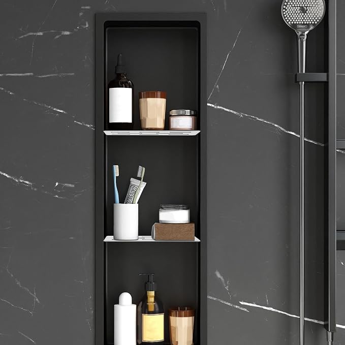 Rectangular Shower Niche Shelf for 12 Inch Tile, Tile Ready Niche Insert with Brushed 316 Stainless Steel, Fits 1/8 Inch Grout Lines, Recessed Shower Shelf