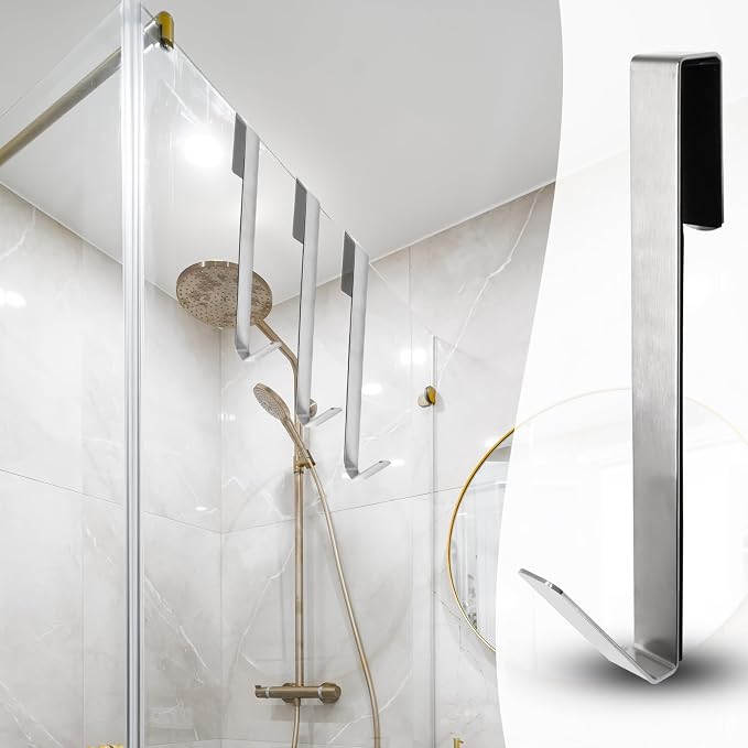 Zorfeter 10 Inch Extended Over Shower Door Hook, Stainless Steel Heavy Duty Shower Hooks Drilling-Free Towel Hooks for Bathroom Frameless Glass Shower Door - 3 Packs
