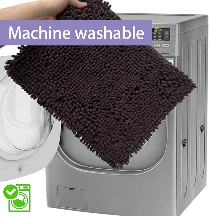 Bath Rug Set 3 Piece Luxury Chenille Extra Soft and Absorbent Shaggy Bathroom Mat Rugs, Machine Washable, Non-Slip Plush Carpet Runner for Tub, Shower, (Brown) Home Decor Bathroom Accessories