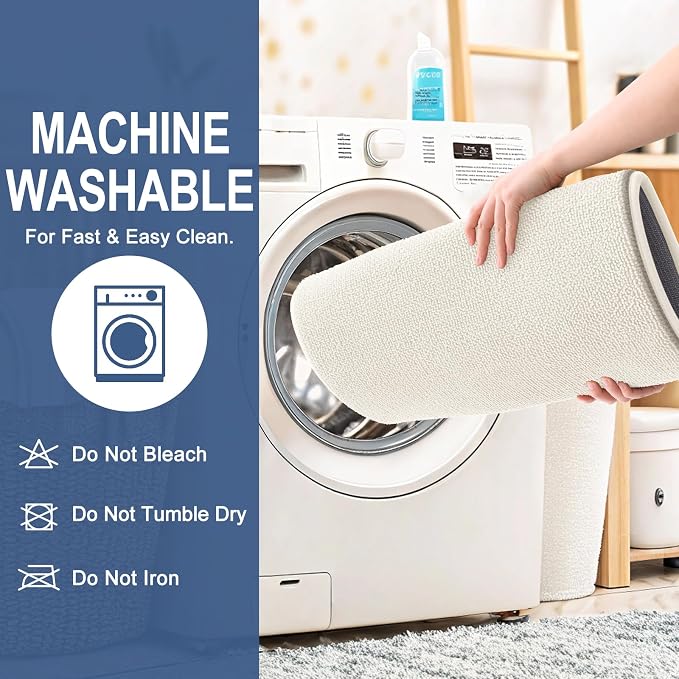 OLANLY Memory Foam Bathroom Runner Rugs 59x24, Absorbent Long Mat, Ivory | Soft Quick Dry Bath Rugs, Non-Slip Carpet, Machine Washable Mat for Bathroom Floor, Tub and Shower, Home Decor Accessories