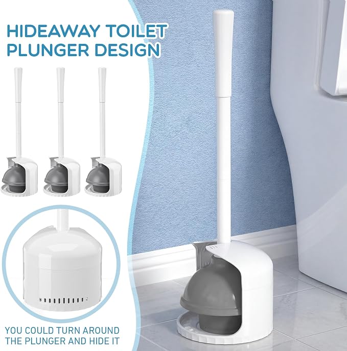 Reallnaive 4 Pack Toilet Plunger with Holder, Commercial Grade Heavy-Duty Plunger Set with Storage Base, Professional Bathroom Maintenance Tool