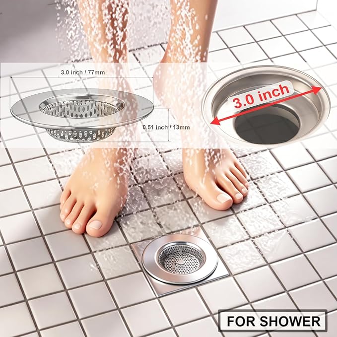 Seatery Bathtub Drain Strainers, Tub Drain Hair Catcher, Stainless Steel Bath Drain Cover Basket, Outer Diameter 3.0 inch/7.7cm, Inner Diameter 1.60 inch/4.0cm, Pack of 2