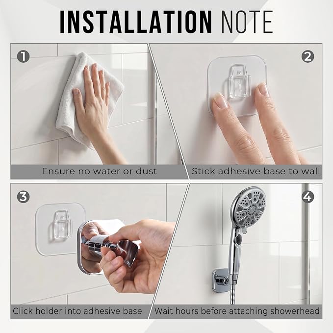 G-Promise Metal Handheld Shower Head Holder, Adjustable Wall Mount Shower Wand Bracket, Strong Adhesive Disc Mount or Drill Installation (Square, Chrome)