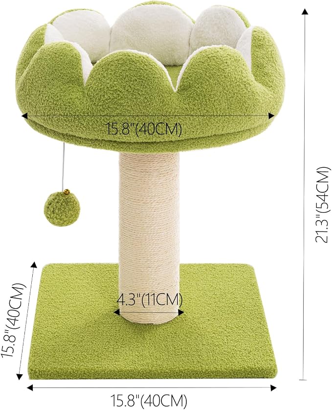 Flower Cat Scratching Post for Indoor Cats Scratcher with Bed | Comfortable & Removable Perch, Cute Cat Tree with Dangling Ball, Sisal Scratching Post, Simple Assembly & Stability