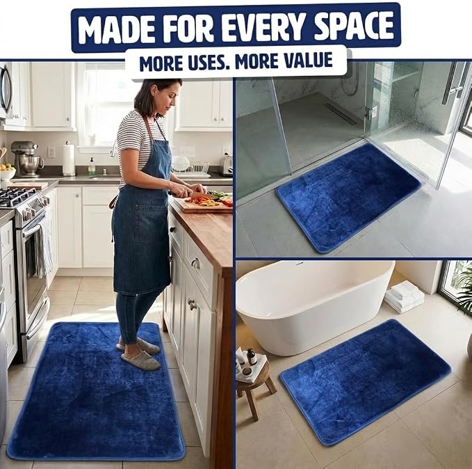 Muddy Mat® Memory Foam Bath Mat – Velvet Soft Non Slip Bathroom Rugs, Thick Absorbent Bath Rugs, Washable Bath Mat for Bathroom Floor and Shower, Navy Blue 20" x 30"