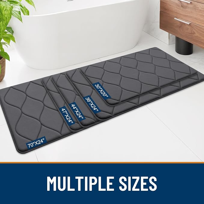 Smiry Memory Foam Bath Mat 70x24, Ultra Soft Absorbent Bathroom Rugs | Dark Grey, Plush Quick Dry and Machine Washable Cushion Bath Mats for Bathroom, Shower, Tub & Home Decor