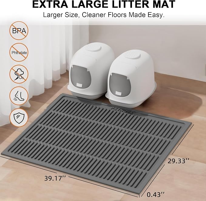 Heavy-Duty Cat Litter Mat: 10,000 Scratch Motions Tested | XL Extra-Thick Silicone Mat - No Holes for 3 Years
