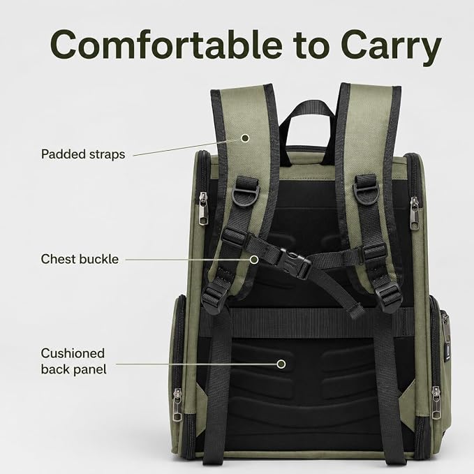 Cat Backpack Carrier for Small Dogs and Medium cat Puppy Kitten Bunny Pet Carrier Backpack Collapsible with Fully Ventilated Mesh with Safety Leash (DarkGreen, 12.9" L x 10.62" W x 15.5" H - M)