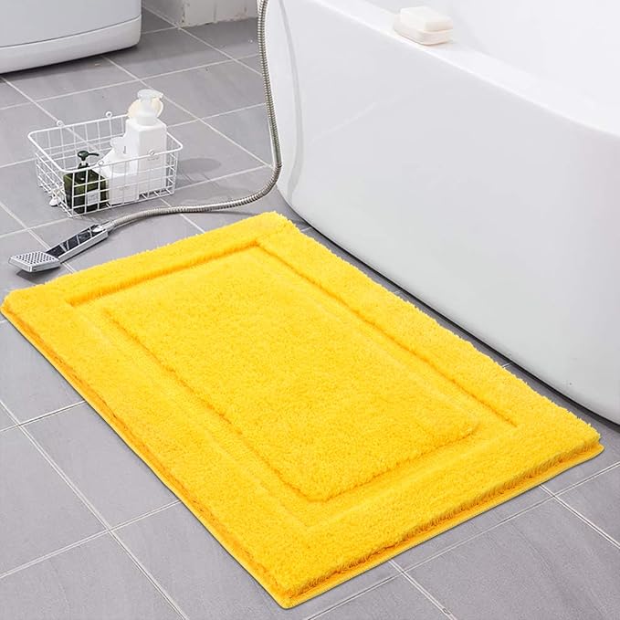 SHACOS Soft Microfiber Yellow Bathroom Rugs Sets 2 Pieces 32x20 inch | Absorbent Plush Bath Rugs, Non Slip Washable Shaggy Bath Mats, Fluffy Bathroom Runner Floor Mats Shower Rug