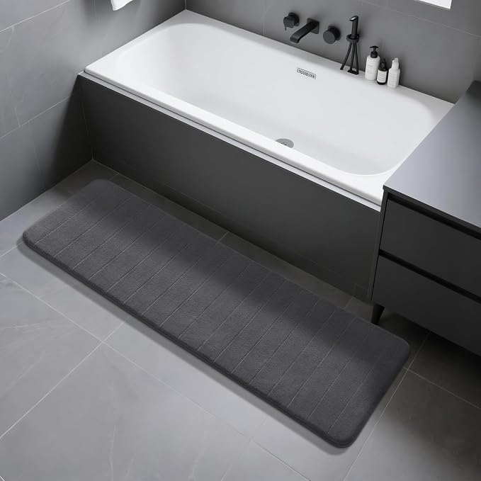 Yimobra Bathroom Runner Rugs 72"x24" Non Slip Washable Memory Foam Bath Mat, Super Soft Water Absorbent Hallway Carpet for Vanity Tub Shower, Dark Gray