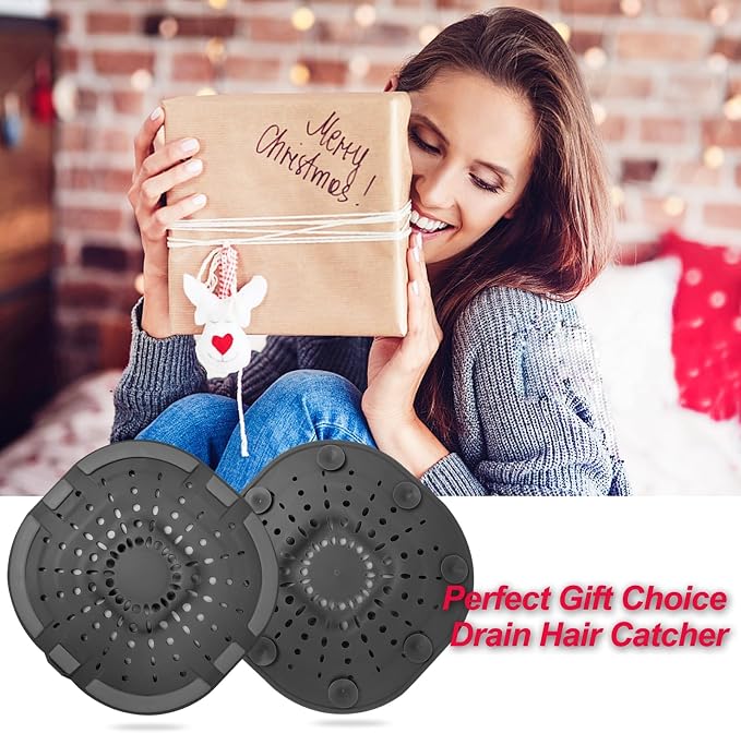 Bovinde Hair Drain Catcher,Square Cover for Shower 2 PCS (Jet Black White) | Drainer Cover Silicone Hair Stopper with Suction Cups,Protector Accessories,Easy to Install Suit for Bathroom,Bathtub,Sink