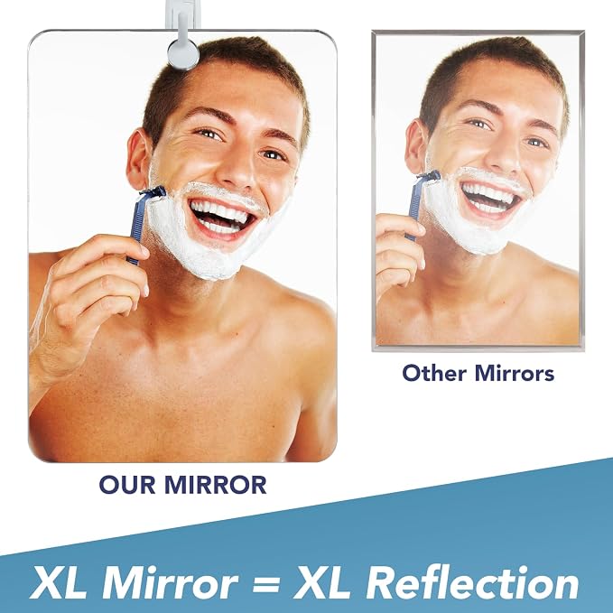 Shave Well X-Large Anti-Fog Shaving Mirror with Removable Adhesive Hook | XL Fogless Hanging Bathroom Shower Mirror with Handheld Option | Includes Long-Lasting Removable Adhesive Hook for Wall