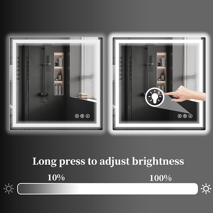 Koonmi 50x40 LED Bathroom Mirror with Light, Anti-Fog, 3 Colors | Backlit + Front Lit, Dimmable Brightness, Shatterproof HD Distortion-Free Tempered Glass, Hardware Included