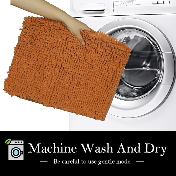 Bathroom Rugs Chenille Bath mat 2 Piece Set, Super Absorbent, PVC Non Slip Backing, Bath mats for Bathroom, Plush Shaggy, Thick, Machine Washable, Bathtub, Shower, Toilet.(Champagne)
