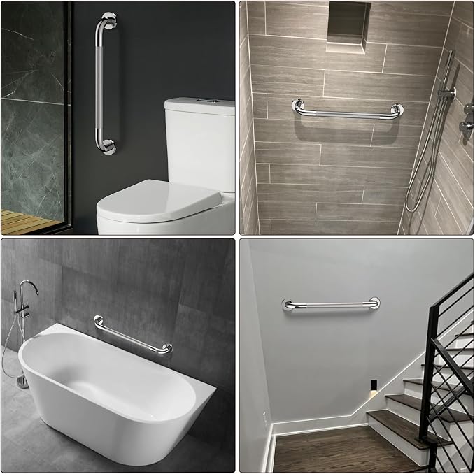 2 Pack 24 Inch Anti Slip Shower Grab Bar Handles, ZUEXT Chrome Stainless Steel Knurled Bathroom Balance Bar, Safety Hand Rail Support,Handicap Elderly Injury Senior Assist Bath Handle(1.25" Diameter)