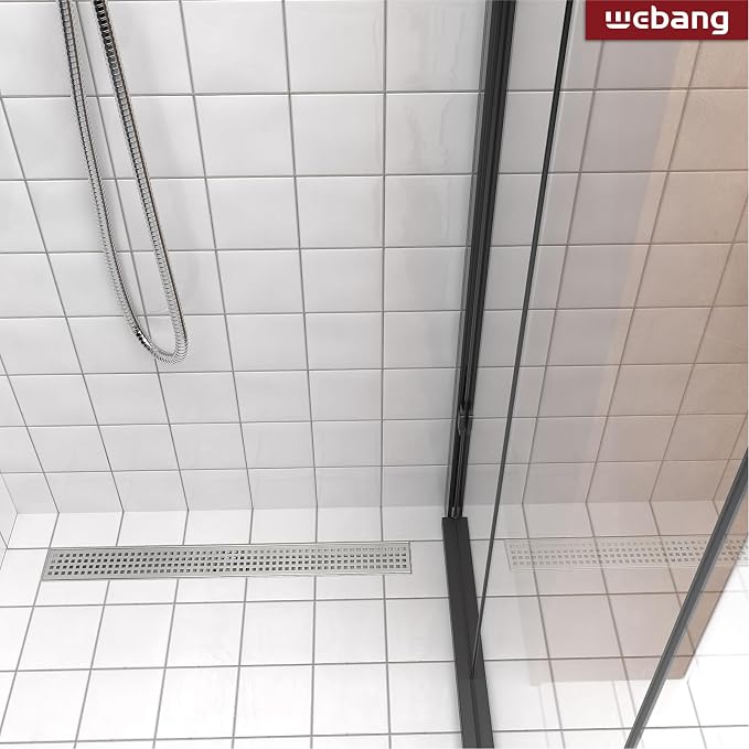 WEBANG 48 Inch Linear Shower Drain Rectangular Floor Drain with Accessories Square Hole Pattern Cover Grate Removable SUS304 Stainless Steel CUPC Certified Brushed