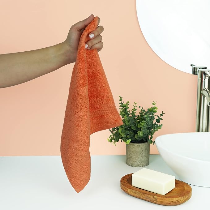 Chakir Turkish Linens 100% Cotton Personalized 3-Piece Set, Coral | Personalized 100% cotton 3-pc set, OEKO-TEX certified: bath 27x54, hand 16x30, wash 13x13