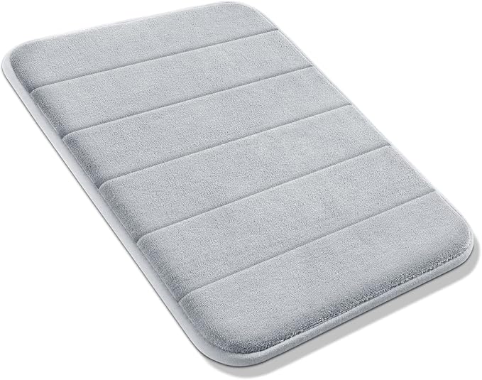 Yimobra Memory Foam Bath Mat, Super Soft Absorbent Bathroom Rug Non Slip, Quick Dry, Machine Washable Floor Carpet for Tub Shower, Home Decor Accessories, 24x17, Silver