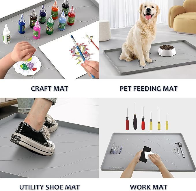 Heavy Duty Silicone Under Sink Mat for Kitchen&Bathroom 28" x 19",Waterproof Under Sink Rubber Mat Drip Tray, Raised Edge Under Sink Liner,Prevent Drips, Leaks, Spills,Grey