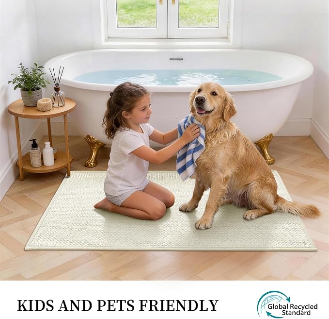 Beige Bathroom Rugs Sets 2 Piece, Quick Dry Thin Bath Mat with Toilet Rug, Non Slip Absorbent Machine Washable, Bath Rugs for Tub Sink Home Decor (17"x24" + 17.5"x24" U-Shaped)