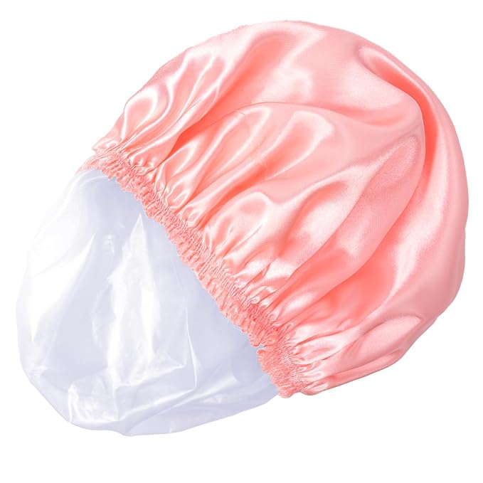 Shower Caps for Women, 4 PCS Reusable Waterproof Bath Cap | Double Layer, Washable, Wide Elastic Band, Holds Long Hair, Caps for Bath Accessories, Spa, Travel Home - Solid Color B