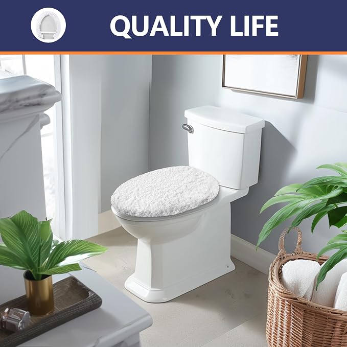 Soft Microfiber Toilet Seat Cover 17.5" x 15" Machine Washable | Solid Toilet Lid Cover Adjustable Rubber Backing Fits Most 16 -17.5" L x 14-16" W Round Oblong and Elongated Toilet Seat