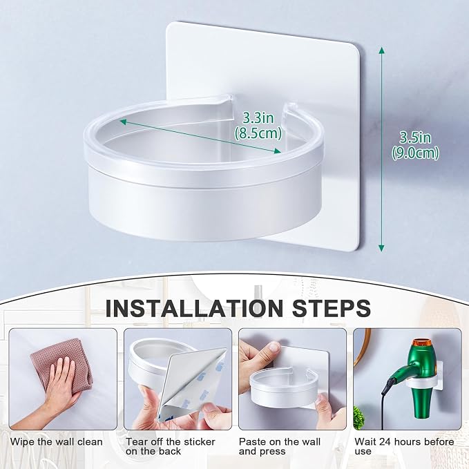 Blow Dryer Holder Wall Mounted, hairdryer holder for bathroom, Blow Dryer Organizer, hair tool organizer wall mount, Adhesive Hair Dryer Storage for Bathroom Barber Shop (White)