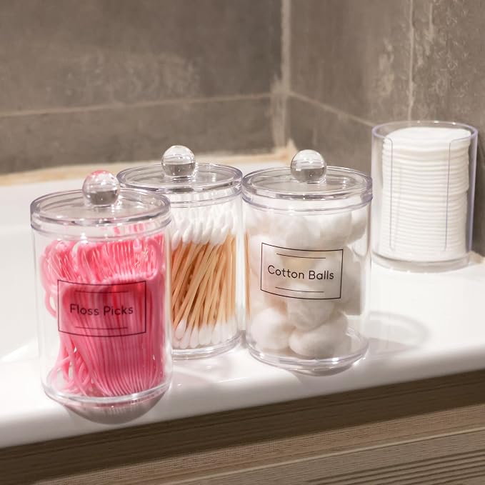 4 Pack Acrylic Qtip Holder Dispenser,Canisters Apothecary Jar Set,10,12oz